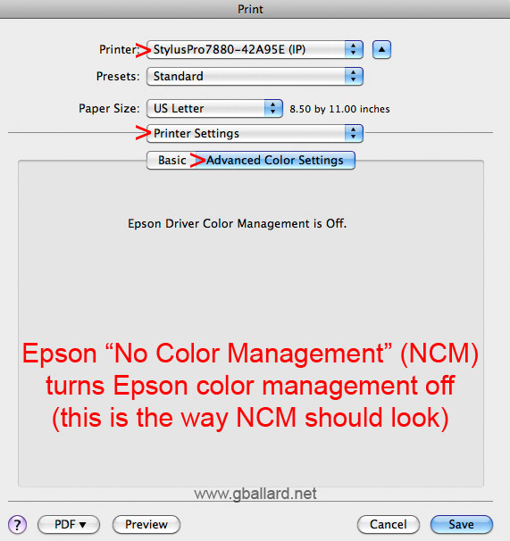 You should see "Epson Driver Color Management is Off" dialog if you turned Color Mode: Off (No Color Management) in the previous Basic settings dialog.