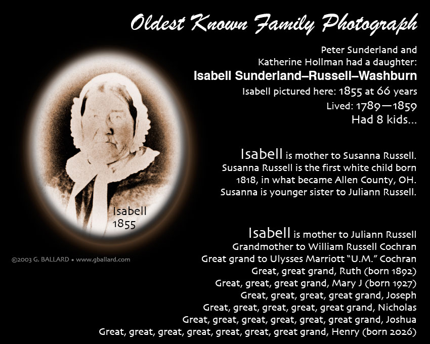 OLDEST KNOWN FAMILY PHOTOGRAPH Professional Genealogy Family Tree Project Isabell Sunderland Russell Washburn 1789-1859